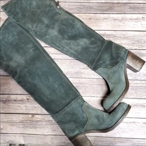 O.X.S Green/Blue Leather Heeled Boots sz 38